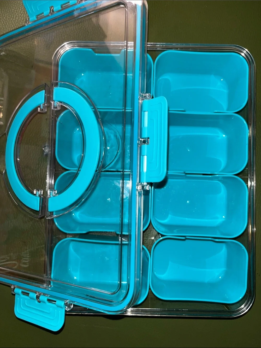 Plastic Clear Turquoise Snacks 8-Compartment Meal Prep Container